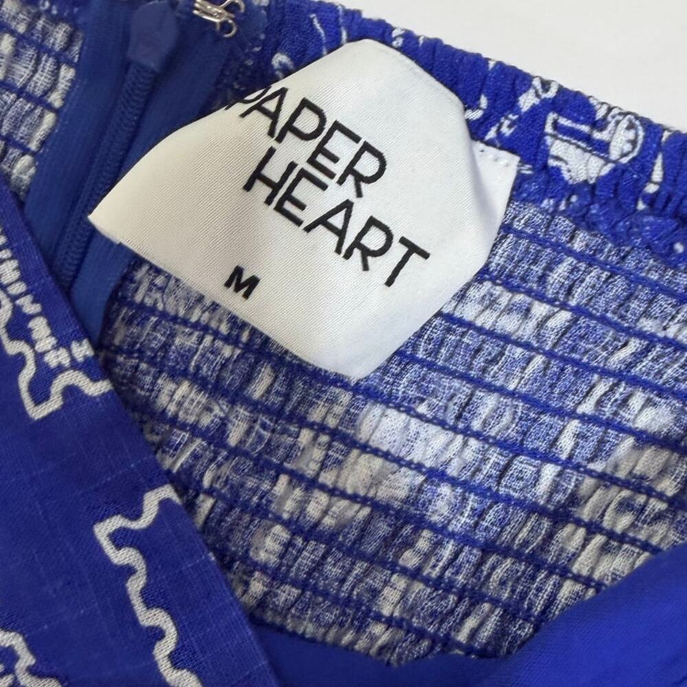 Paper Heart Maxi Dress Strapless Blue Linen Blend White Stamp Print size Medium - Picture 2 of 7